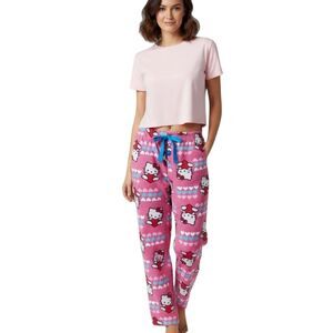 Hello Kitty Fleece Lounge Pajama Pants Y2K Sanrio Heart Print Women's XL Unworn